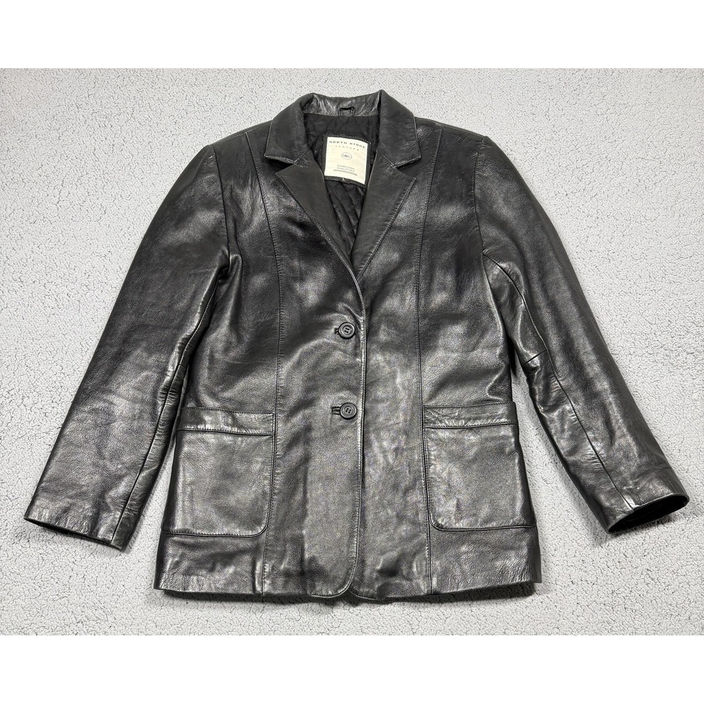 North‎ Ridge Leather Jacket Womens Large Black Blazer Genuine Quilted Lined